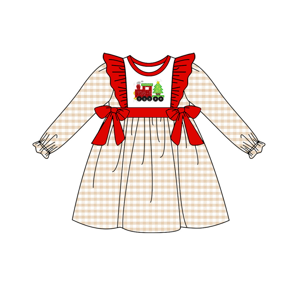 Infant baby girls khaki plaid christmas tractor dress preorder