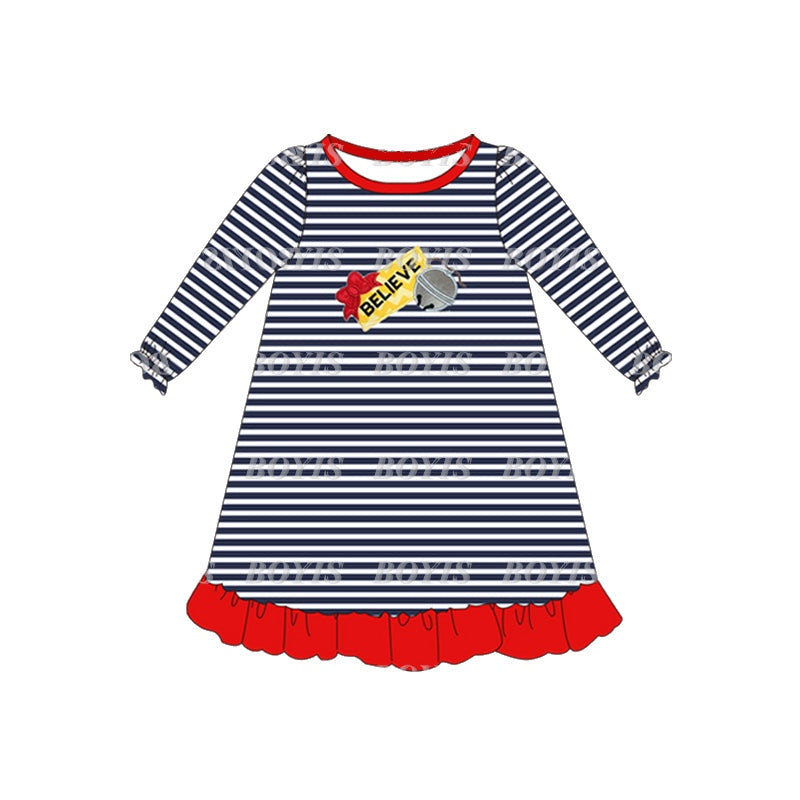 christmas blue stripes believe letter print dress preorder