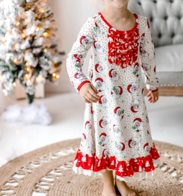 Christmas santa claus long sleeve ruffle dress preorder