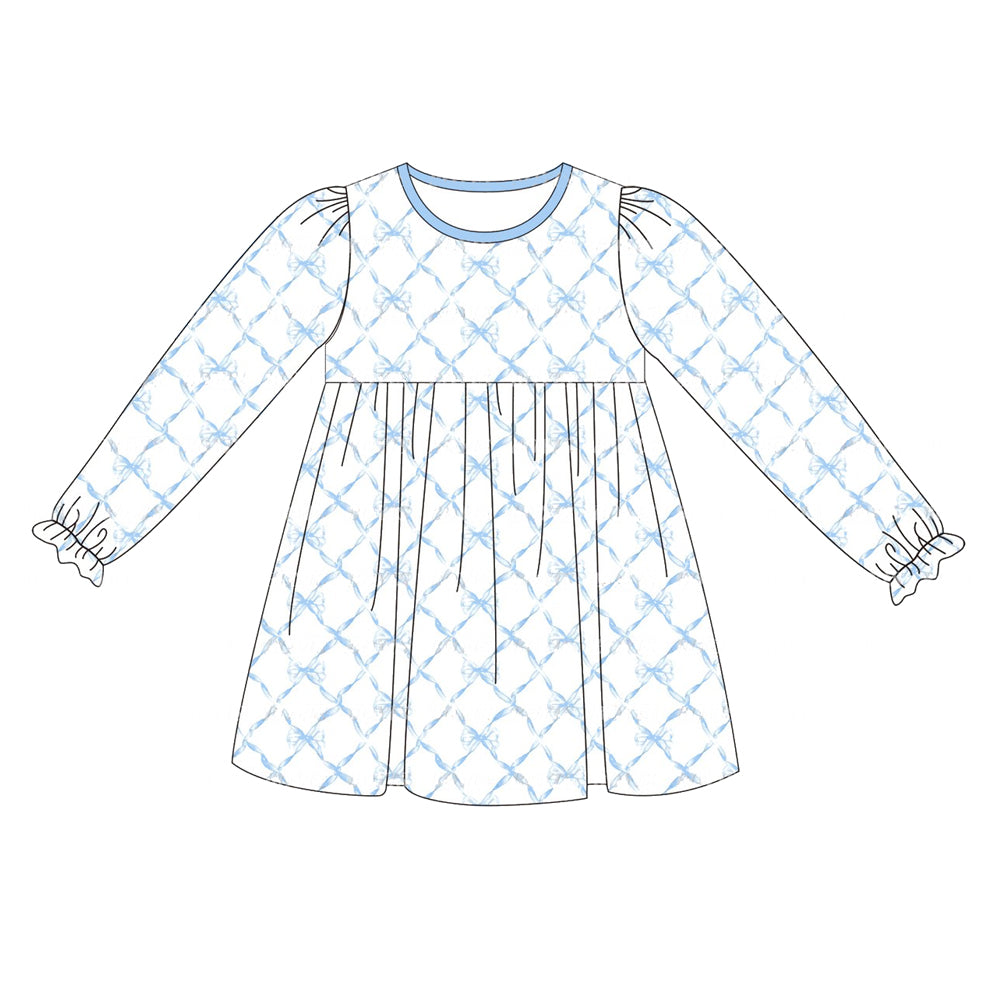 infant baby girls blue bow fall winter dress preorder