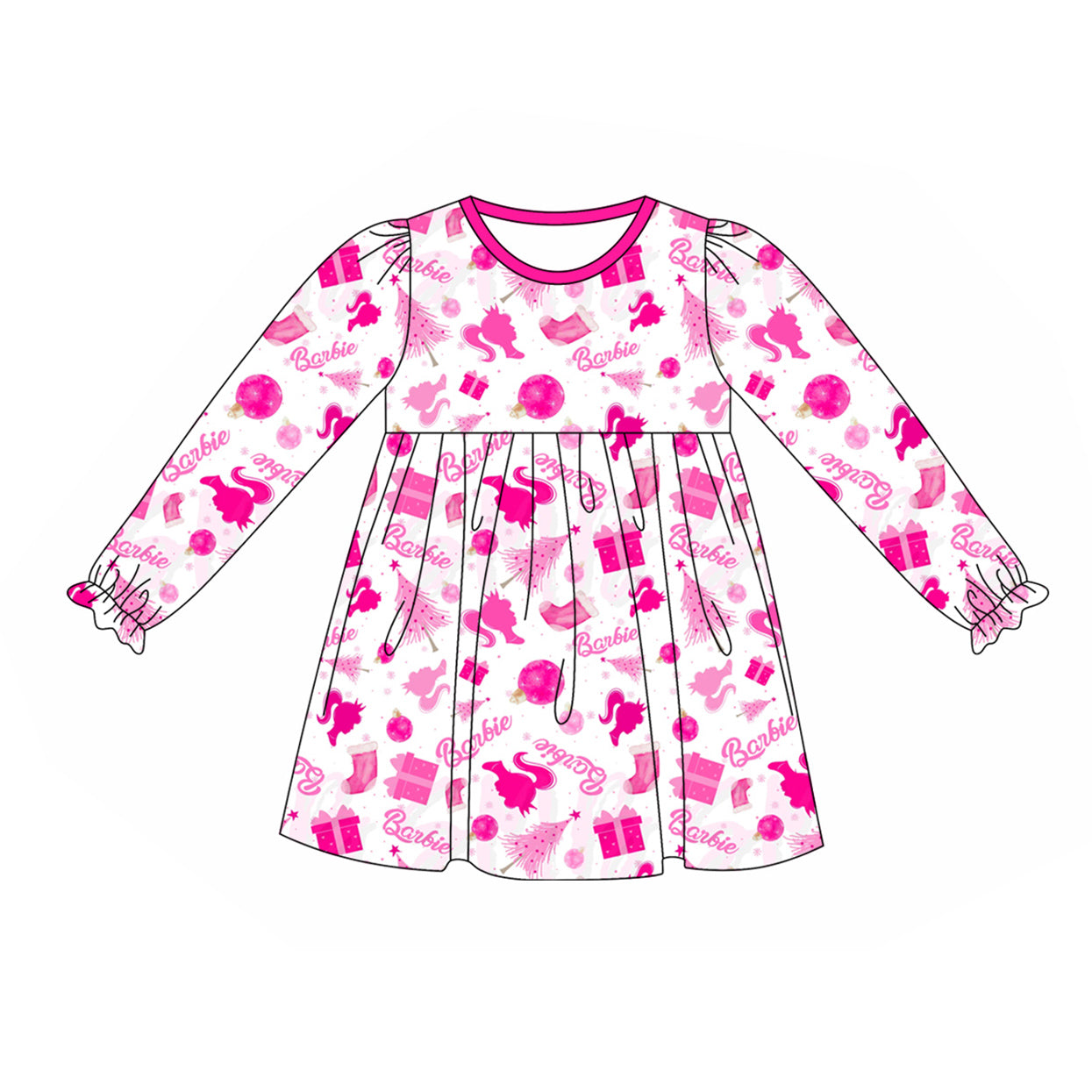 baby girl christmas treen pink doll long sleeve boutique fall winter dress preorder