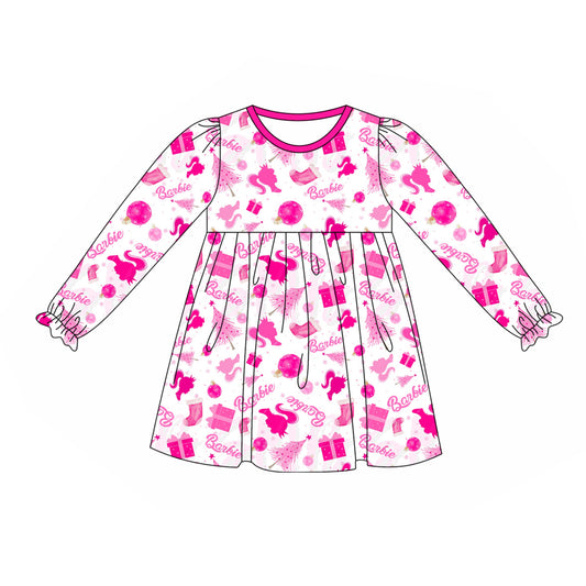 baby girl christmas treen pink doll long sleeve boutique fall winter dress preorder