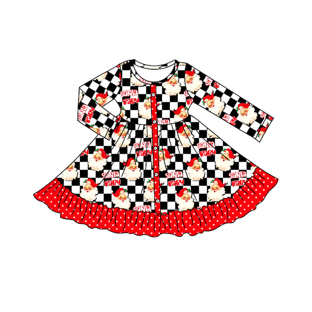 kids girls christmas santa claus black checkered fall winter dress preorder