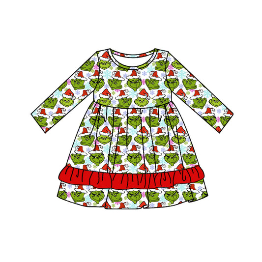 wholesale kids girls christmas green face long sleeve dress preorder