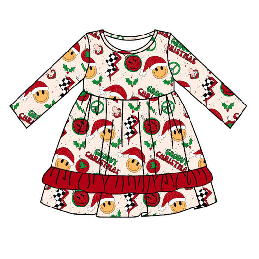 wholesale kids girls christmas groovy long sleeve dress preorder