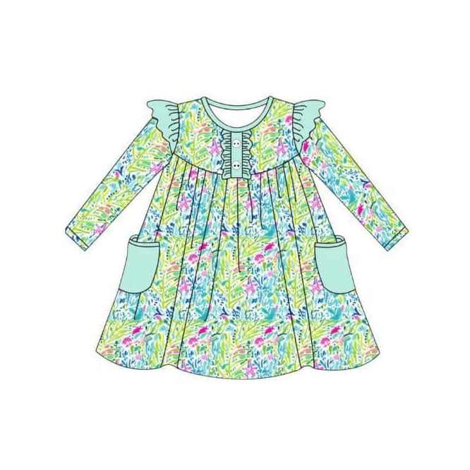 wholesale kids baby girls blue floral dress preorder