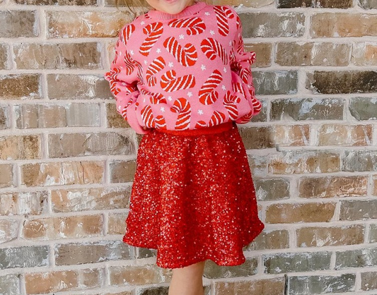 Christmas candy cane sweater matching red sequins skirt winter clothes outfit preorder