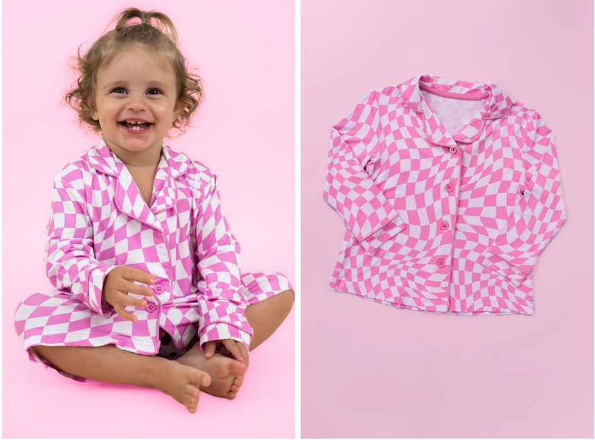 infant baby girls pink checkered buttton down gown dress preorder