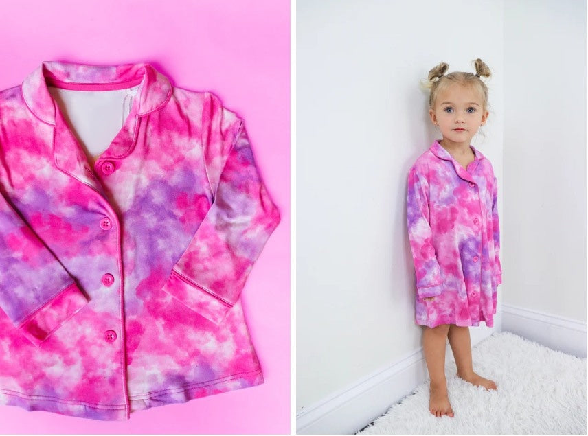 infant baby girls hot pink tie dye buttton down gown dress preorder