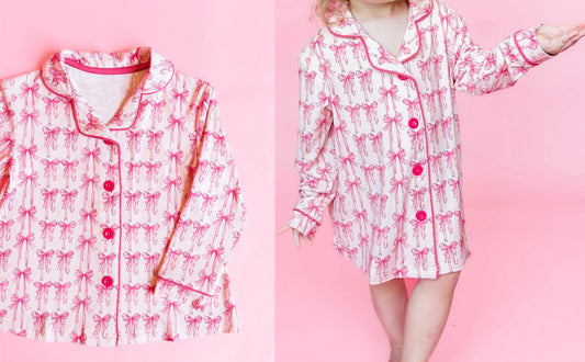 infant baby girls pink bow buttton down gown dress preorder