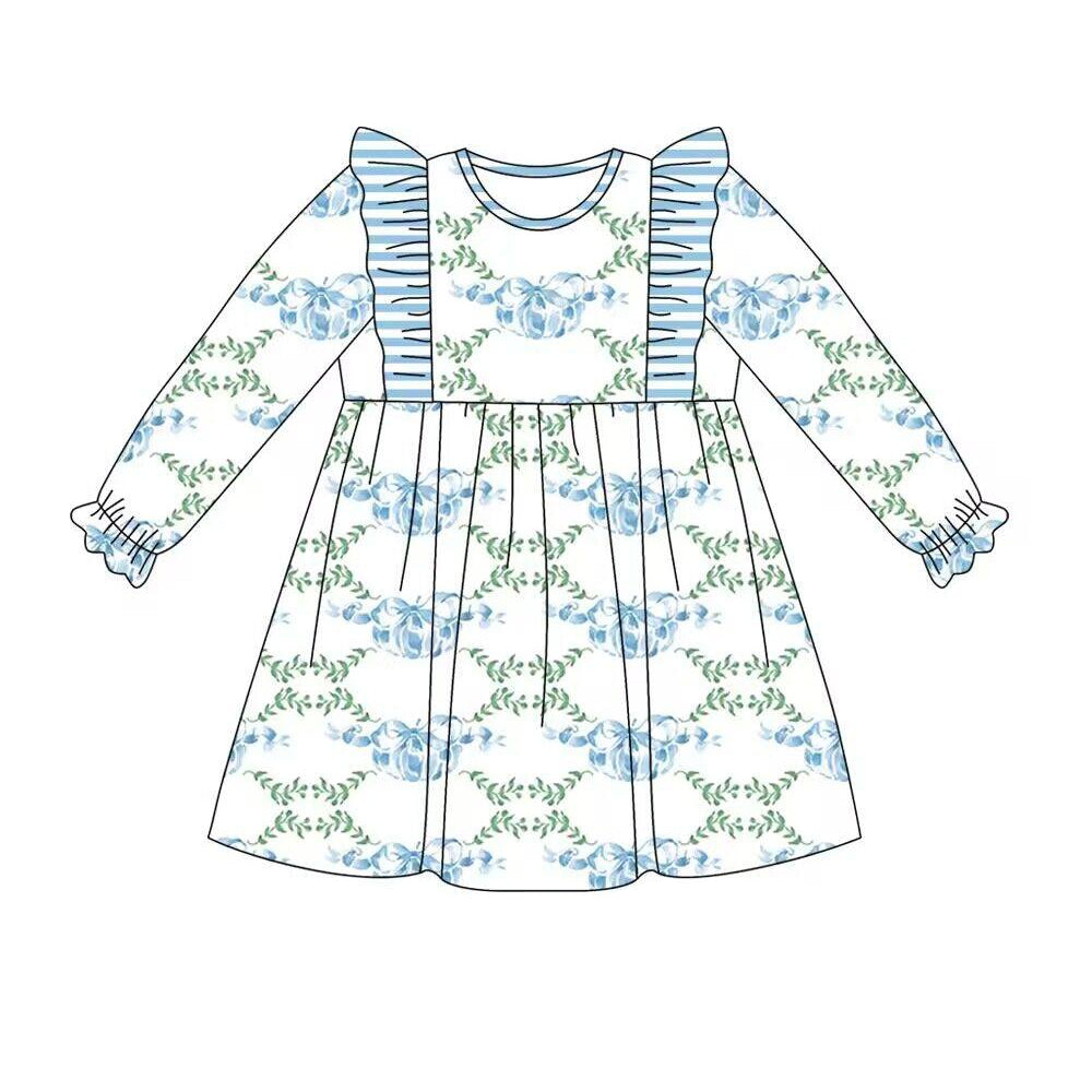 wholesale kids baby girls blue pumpkin floral dress preorder