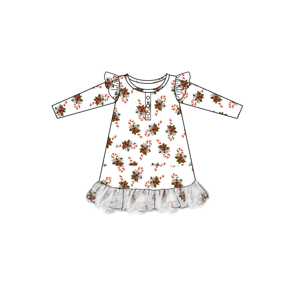 Infant baby girls christmas candy cane long sleeve winter dress preorder