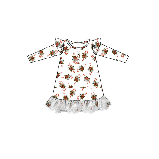Infant baby girls christmas candy cane long sleeve winter dress preorder
