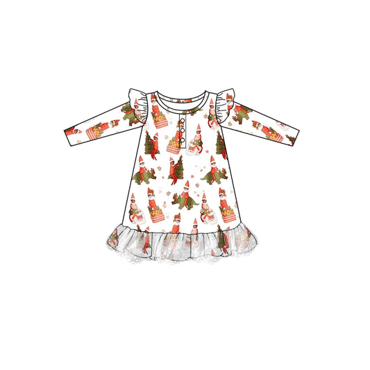 Infant baby girls christmas dinosaur long sleeve winter dress preorder