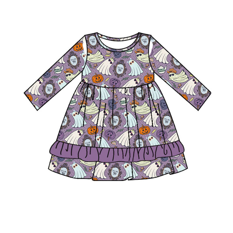 wholesale baby girl Halloween ghost pumpkin long sleeve dress preorder