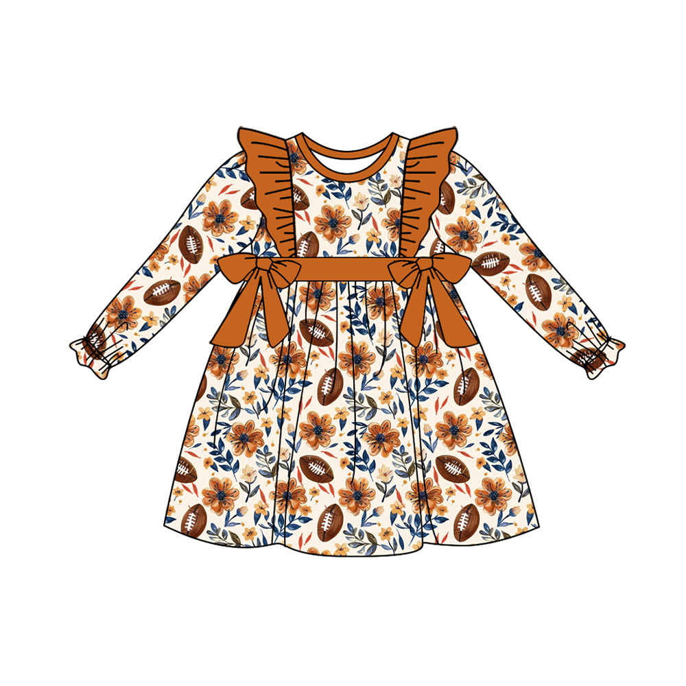 Wholesale girls floral football long sleeve dress preorder
