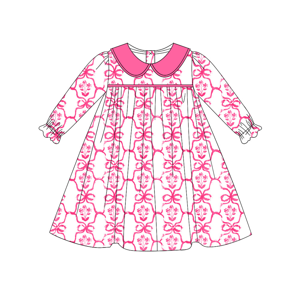 Infant baby girls pink bow floral fall winter dress preorder