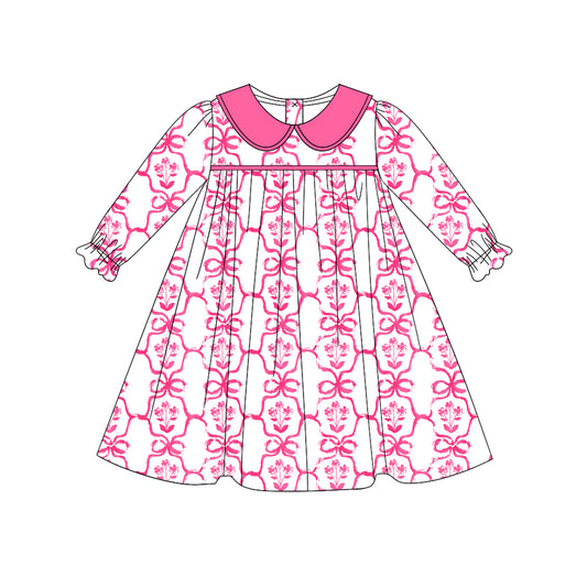 Infant baby girls pink bow floral fall winter dress preorder