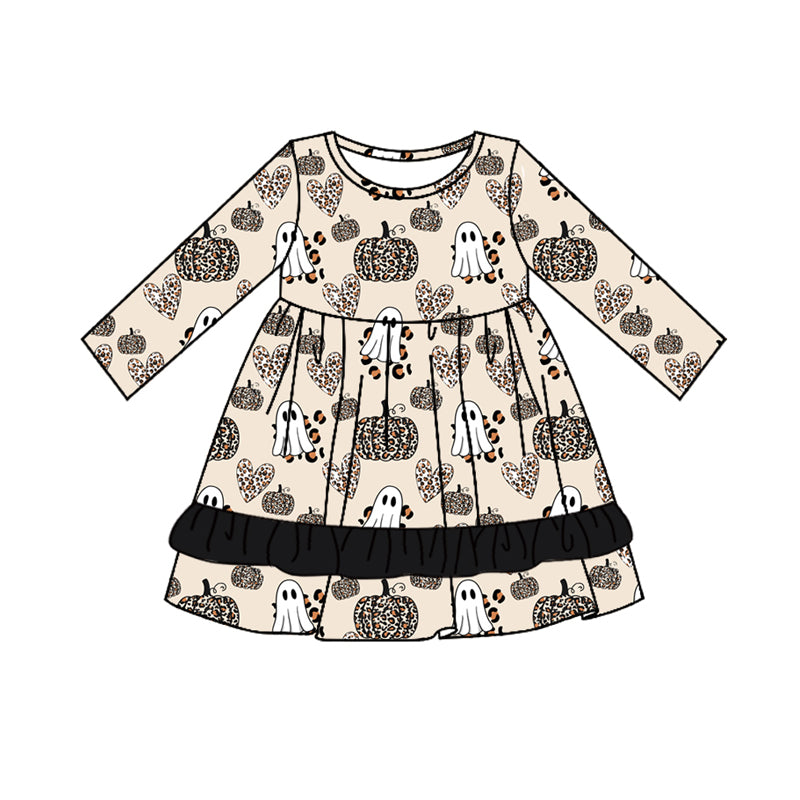Cheetah Pumpkin Halloween Ghost Long Sleeve Dress Preorder