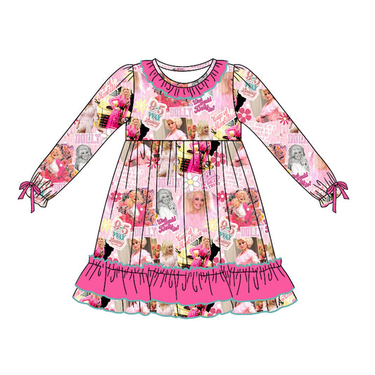 cowgirl western doll print long sleeve dress preorder
