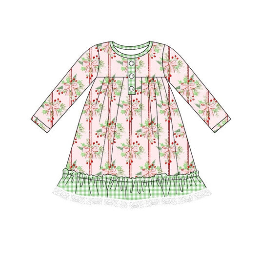 baby girl Christmas holly print  winter dress preorder