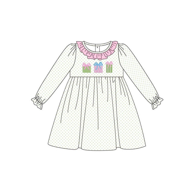 wholesale kids girls Christmas gift long sleeve polka dots dress preorder