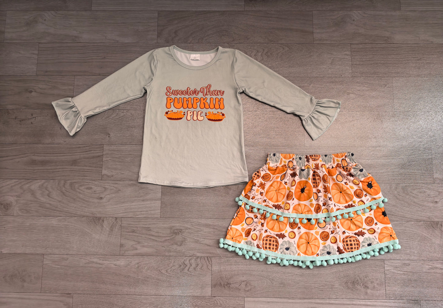 Wholesale girls fall pumpkin top matching skirt clothes preorder