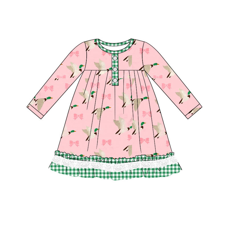 Mallard duck pink bow long sleeve fall dress preorder