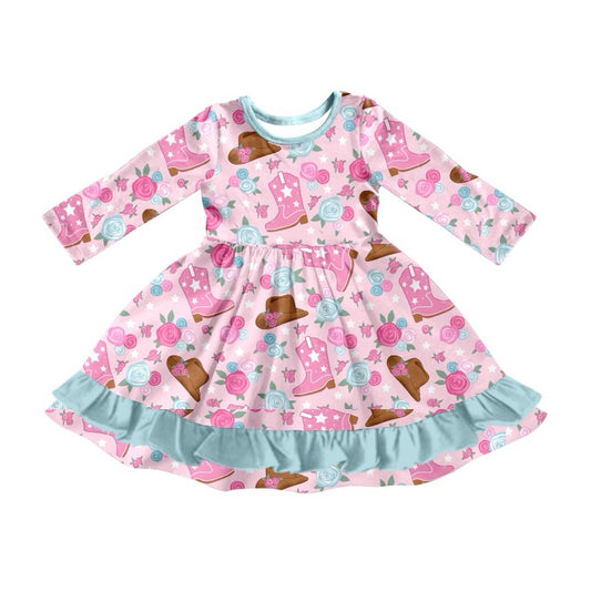 cowgirl western pink boots long sleeve dress preorder
