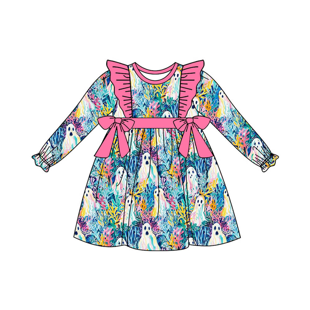 Halloween ghost floral print long sleeve dress preorder