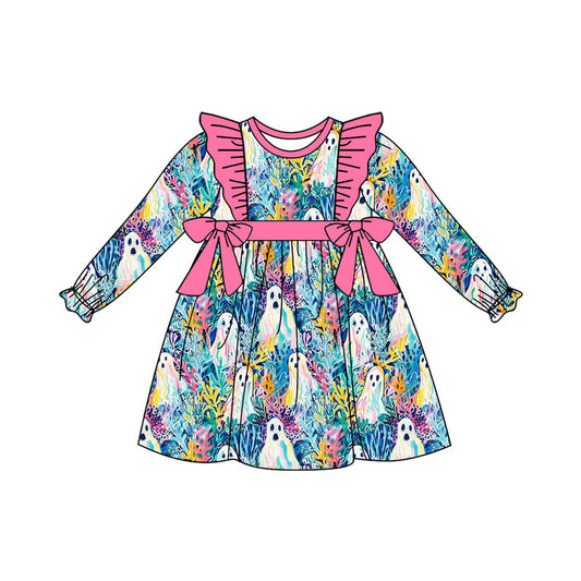 Halloween ghost floral print long sleeve dress preorder