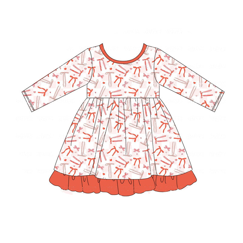 Cute baby girls pink bow long sleeve boutique dress preorder
