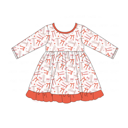 Cute baby girls pink bow long sleeve boutique dress preorder