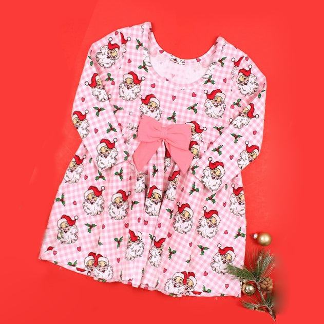 Christmas Santa Claus pink plaid dress preorder