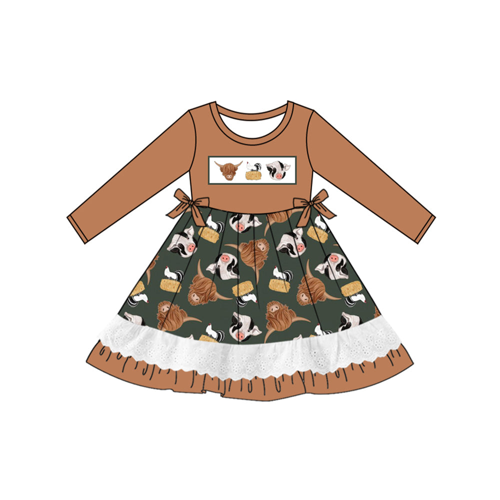 Western cowgirl cow pig animal print long sleeve dress preorder