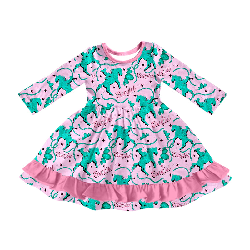 Western cowgirl horse print long sleeve dress preorder