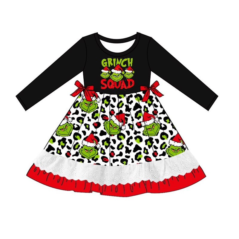 Christmas green face cheetah long sleeve dress preorder