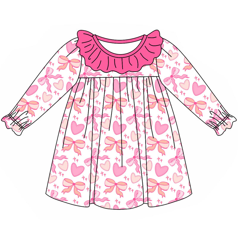 baby girls Valentines day pink bow long sleeve dress preorder