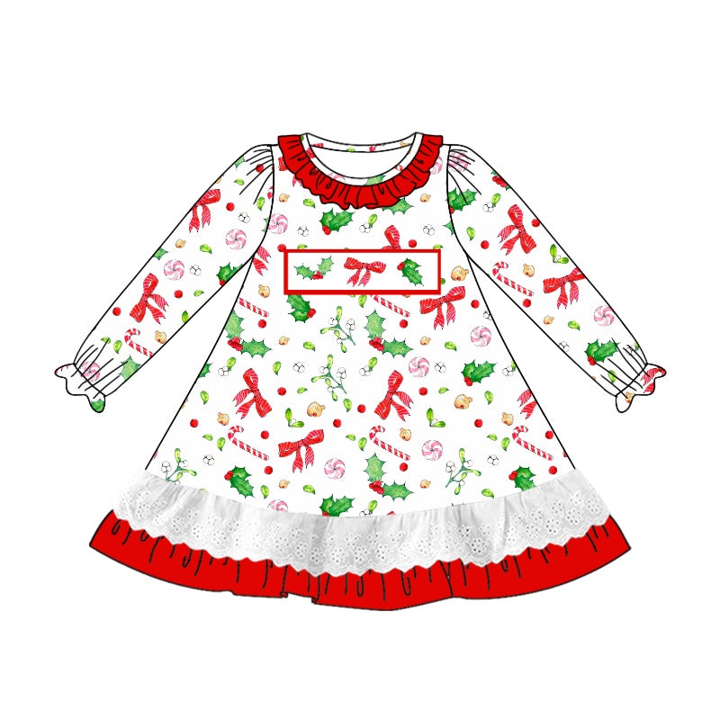 Christmas holly candy cane long sleeve dress preorder
