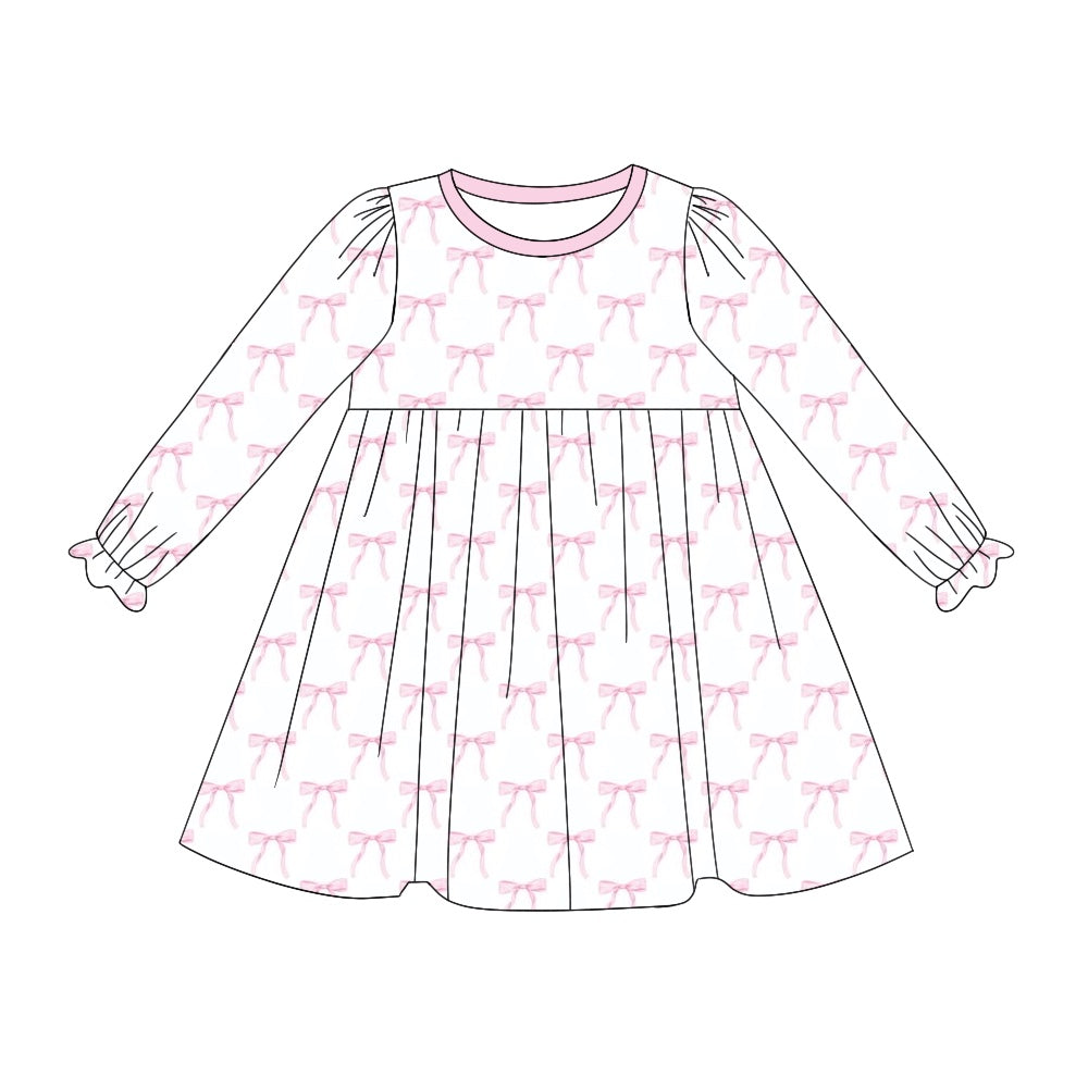 Christmas pink bow long sleeve dress preorder