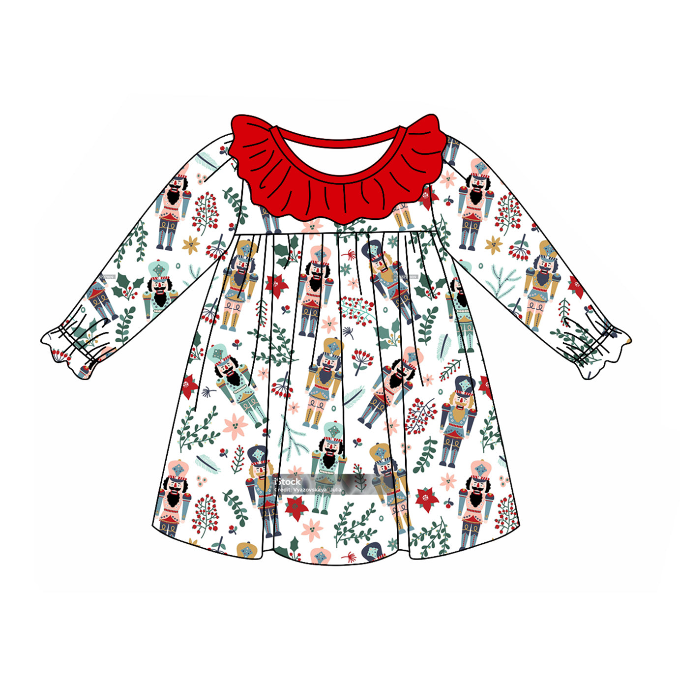 Infant baby girl Christmas soldier holly print dress preorder