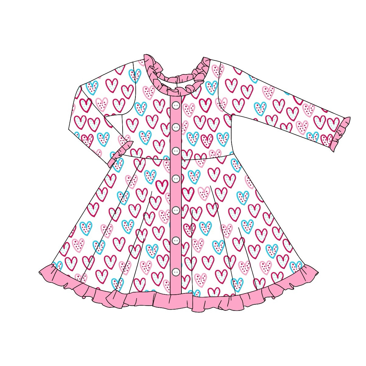 Valentines Day Heart Print Long Sleeve Dress Preorder