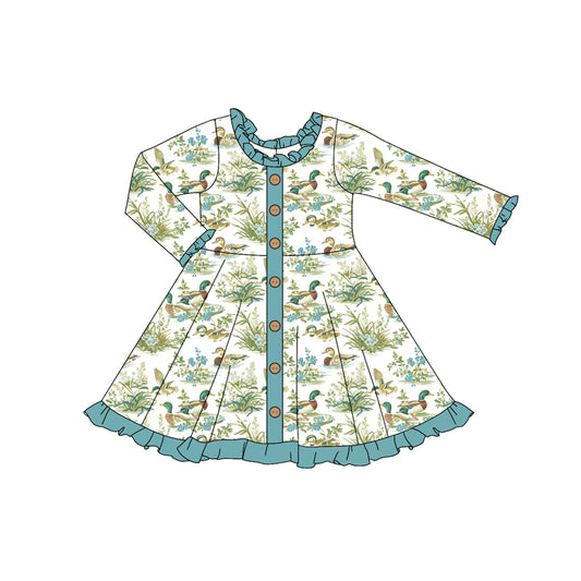 Baby Girls Mallard Duck Floral Long Sleeve Dress Preorder