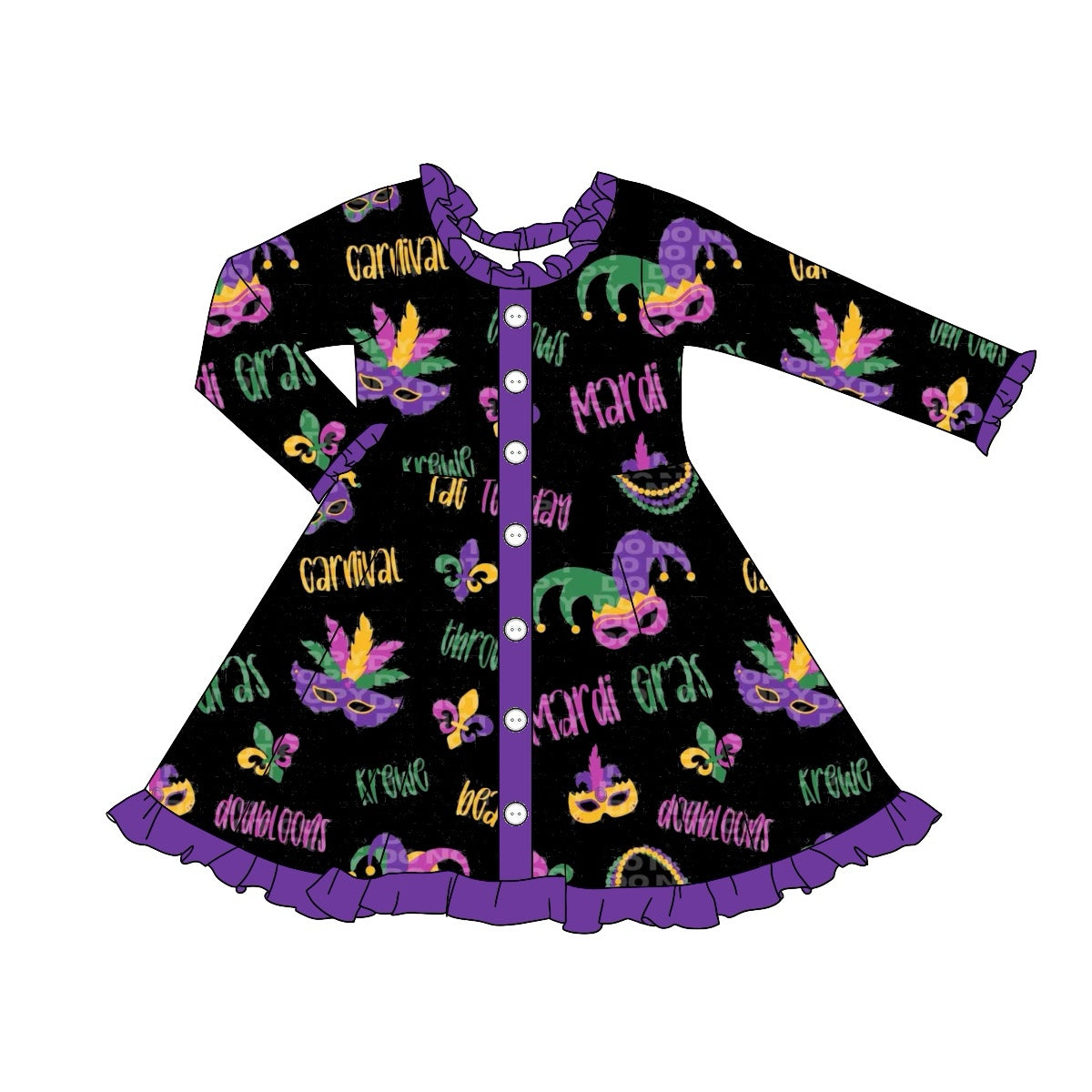 Baby Girls Mardi Gras Long Sleeve Dress Preorder