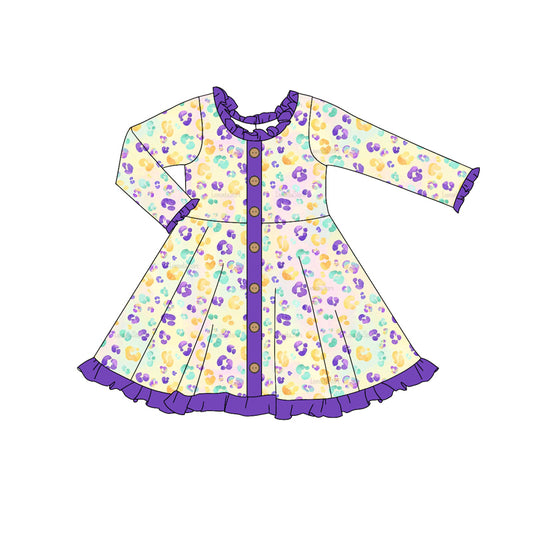 Wholesale toddle baby girls Mardi Gras long sleeve dress preorder