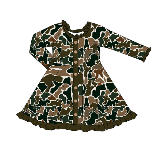 Wholesale toddle baby girls green camo long sleeve dress preorder