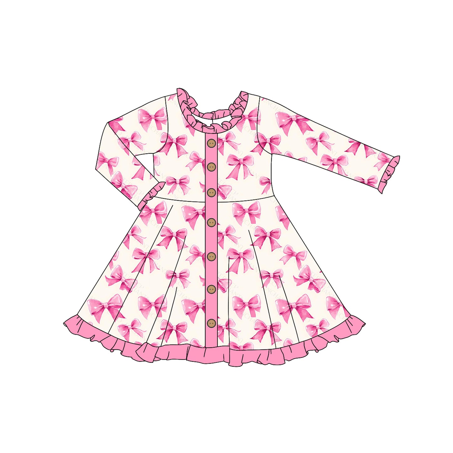 Wholesale kids baby girls pink bow button dress preorder