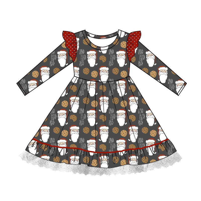 Wholesale kids baby girls Christmas Santa Claus cookie dress preorder