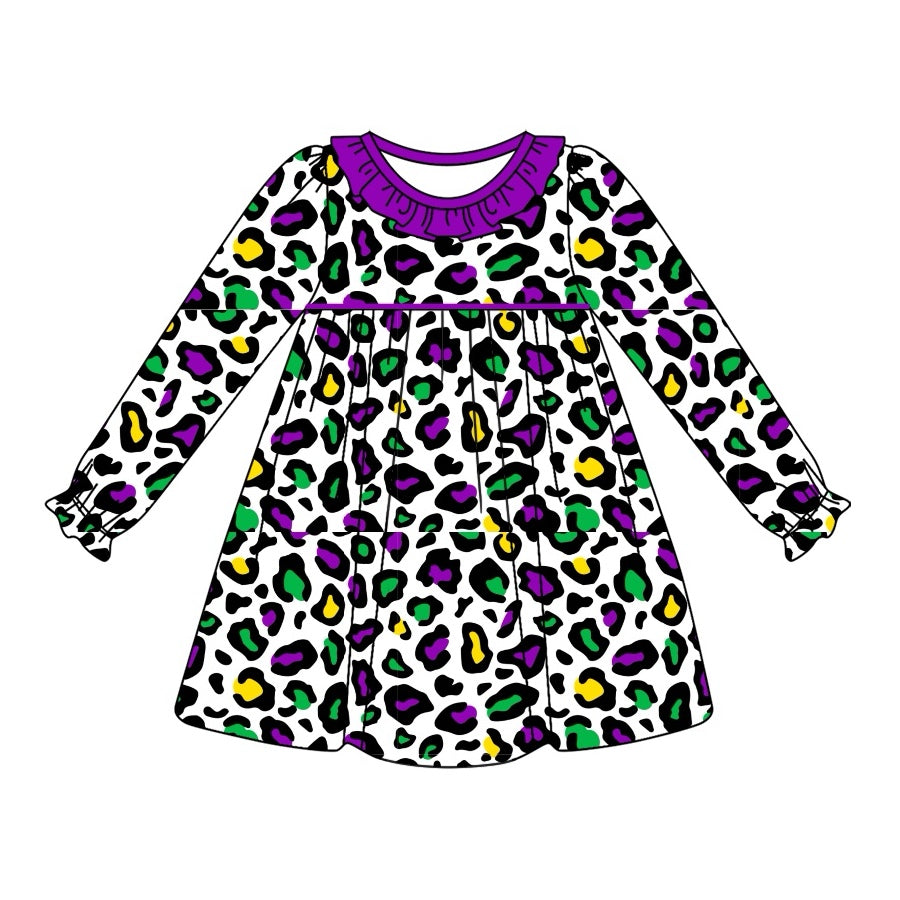 Infant baby girl Mardi Gras cheetah dress preorder