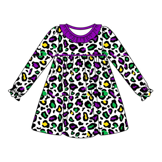 Infant baby girl Mardi Gras cheetah dress preorder